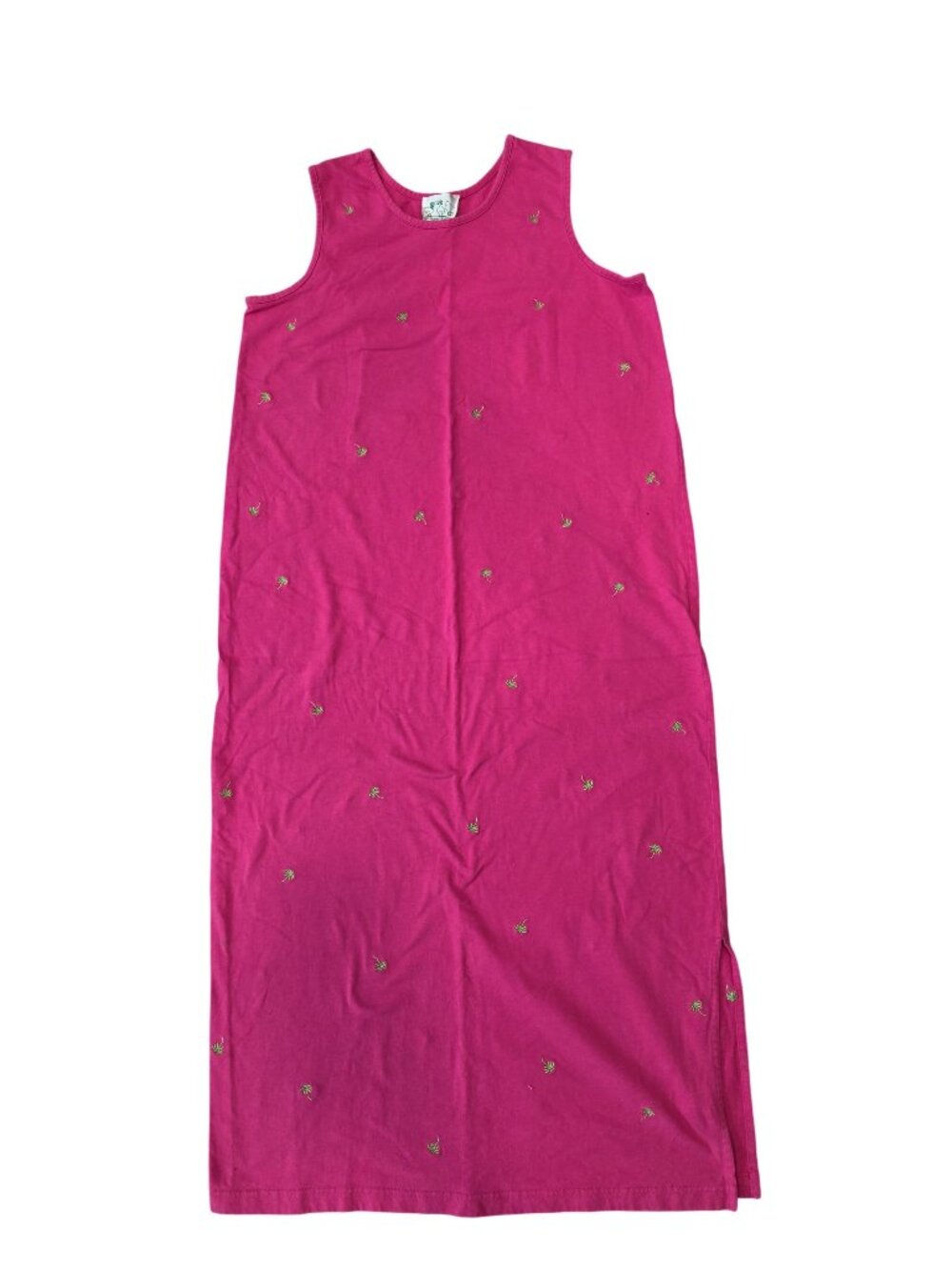 Quaker Facory Pink Sleeveless Cotton Maxi Dress With Palm Embroidery Size Large